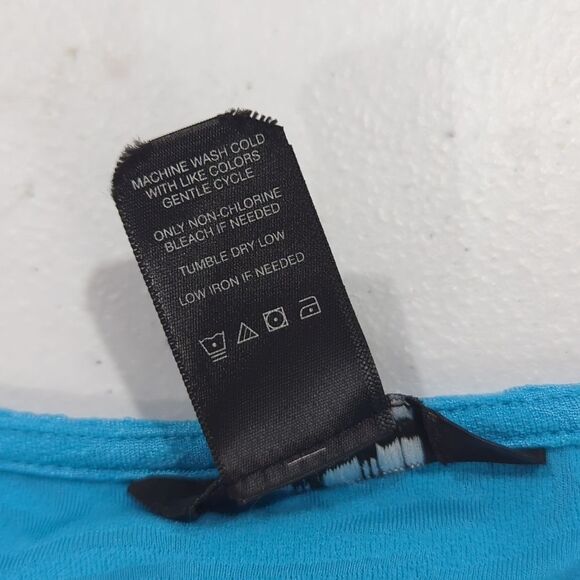 Ali Miles Top Womens 1X Blue Crinkle Art Asymmetric Tunic Blouse Colorful - Picture 7 of 9